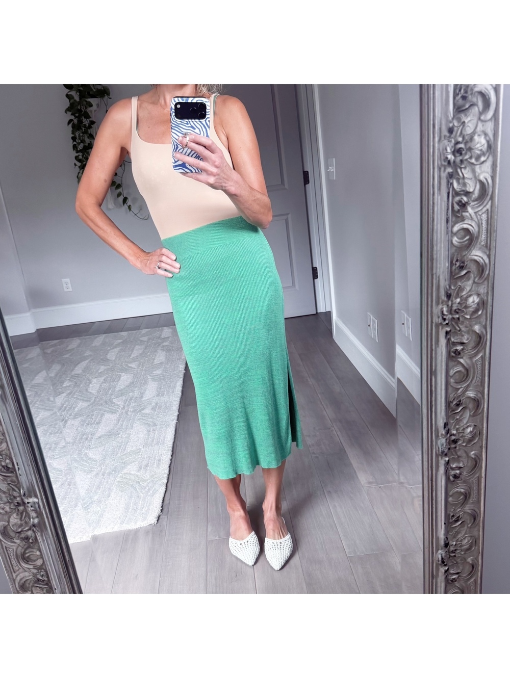 Free People Green Knit Midi Skirt Size XS